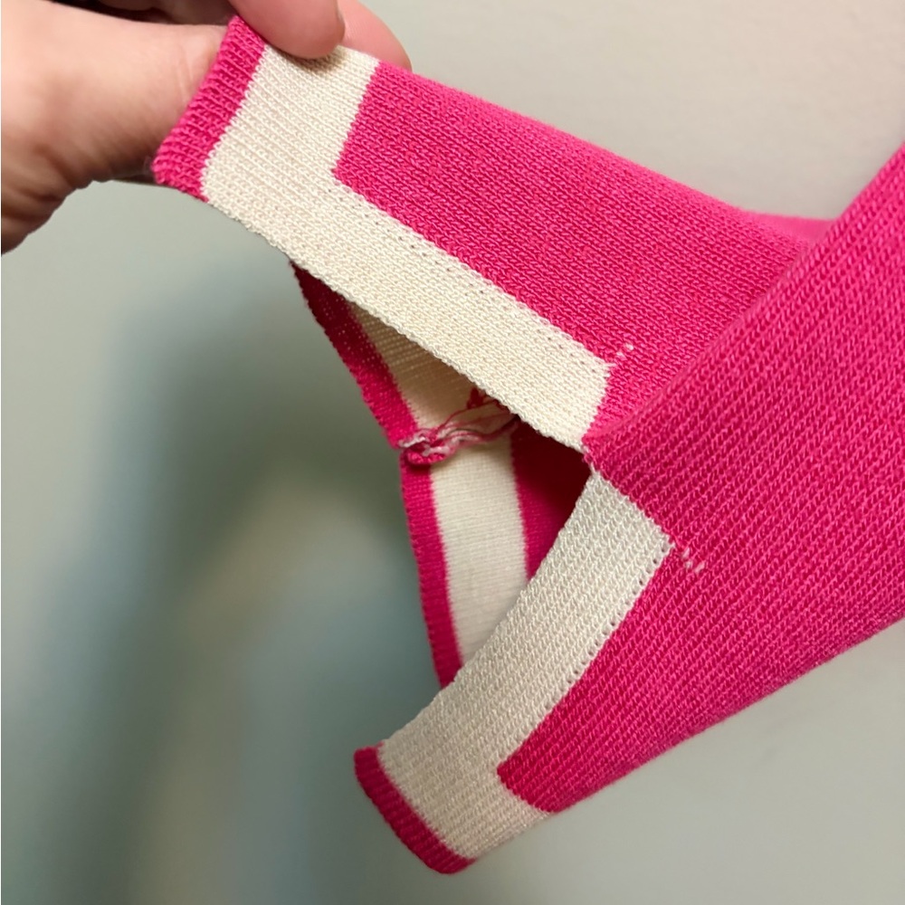 Pink Knit Lounge Set Contrast Trim Cozy Wide Leg Matching Set - Picture 5 of 7